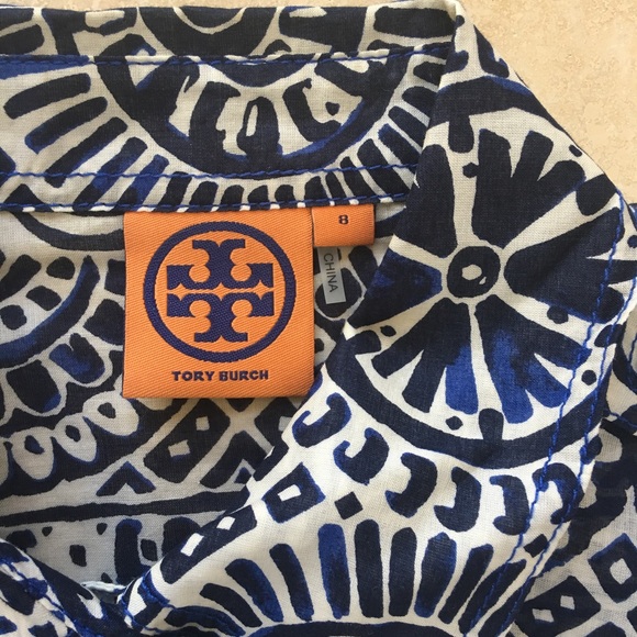 Tory Burch blue print button down blouse - Picture 2 of 2